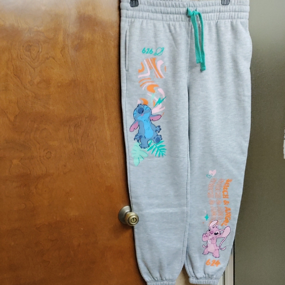 Disney Light Gray Joggers with Stitch And Angel Print NWOT.
